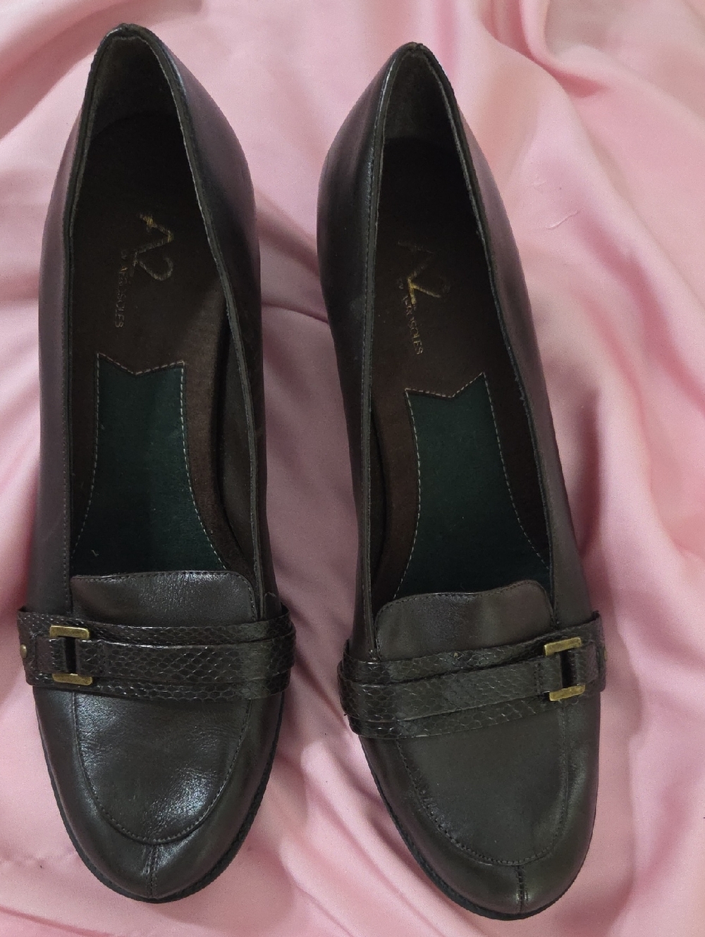 A2 By Aerosoles Brown Leather Loafers with Buckle Detail